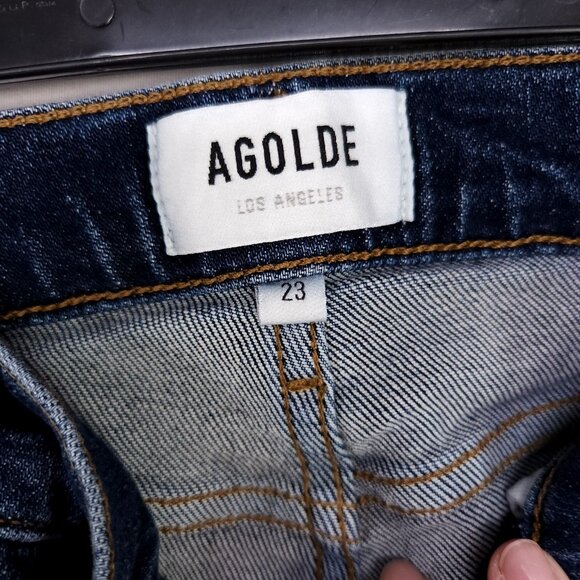 Agolde Mid Rise Skinny Leg Jeans Size 23 Dark Wash Blue Denim Stretch - Picture 11 of 13